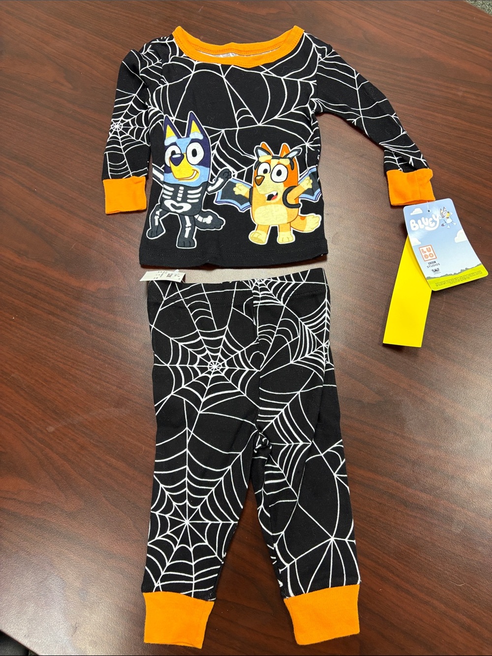 Kids Black & Orange Bluey Halloween Pajama Set